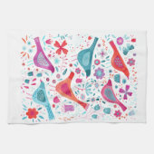 Vogel en wilde bloemen Waterverf Theedoek (Horizontaal)