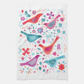 Vogel en wilde bloemen Waterverf Theedoek (Verticaal)