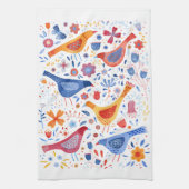 Vogel en wilde bloemen Waterverf Theedoek (Verticaal)