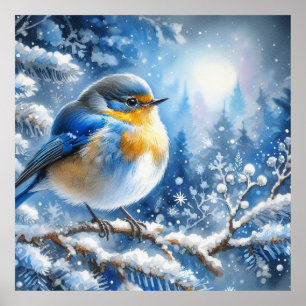 Vogel- en winterlandschap 20 poster
