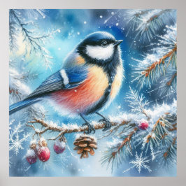Vogel- en winterlandschap 30 poster