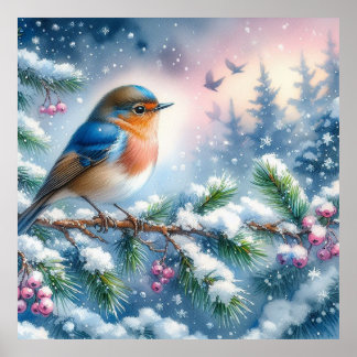 Vogel- en winterlandschap 9 poster