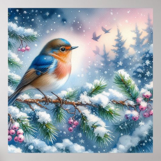 Vogel- en winterlandschap 9 poster (Voorkant)