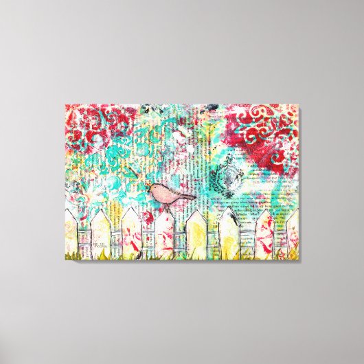 Vogel- en witpicketafdekking, gemengde media afsch canvas afdruk (Voorkant)