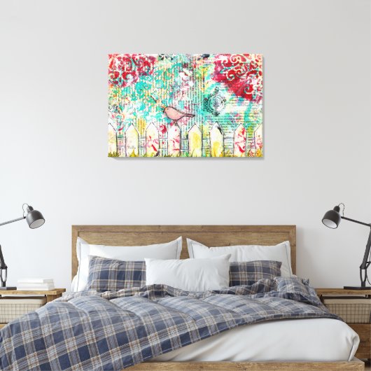 Vogel- en witpicketafdekking, gemengde media afsch canvas afdruk (Insitu (Slaapkamer))