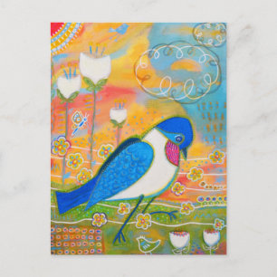Vogel en witte bloemen briefkaart