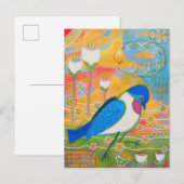 Vogel en witte bloemen briefkaart (Voorkant / Achterkant)
