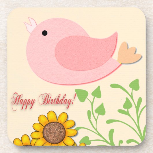 Vogel- en zonnebloemen Dag Bier Onderzetter (Voorkant)