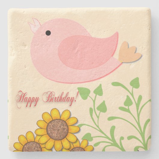 Vogel- en zonnebloemen Dag Stenen Onderzetter (Voorkant)