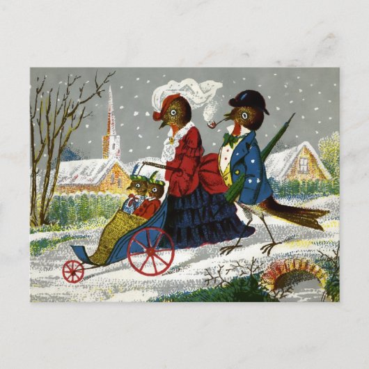  Vogel Familie Kerst Briefkaart (Voorkant)