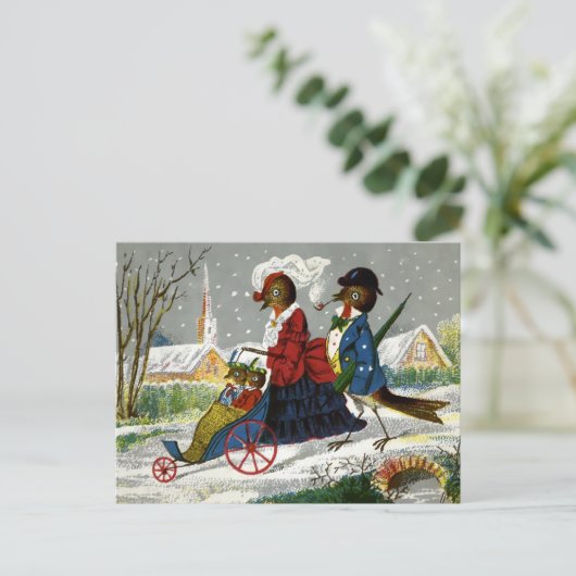  Vogel Familie Kerst Briefkaart (Staand voorkant)