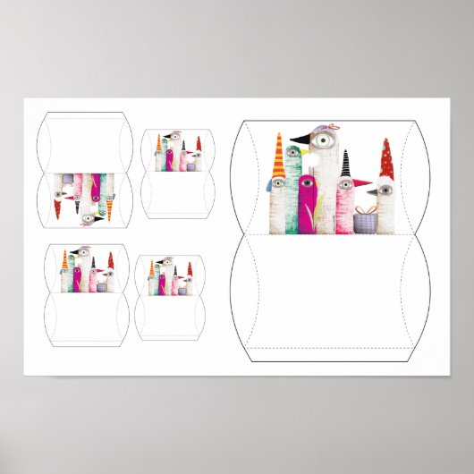 Vogel Feest Design Kussen Doos Verpakking Print (Voorkant)