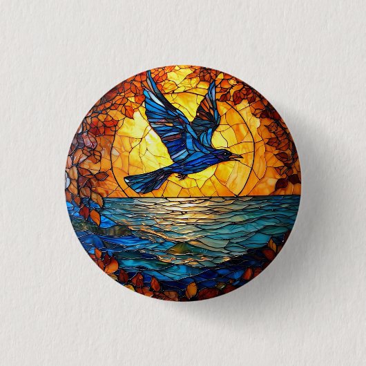 Vogel Flyer Over Zonsondergang Oceaan Ronde Button 3,2 Cm (Voorkant)