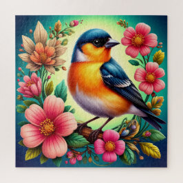 Vogel gelegen tussen kleurrijke bloemen legpuzzel