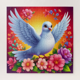 Vogel gelegen tussen kleurrijke bloemen legpuzzel