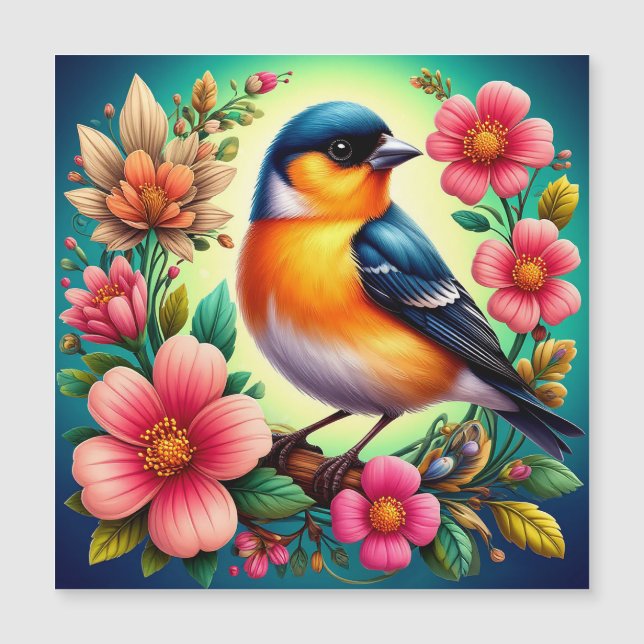 Vogel Geperst Tussen Kleurrijke Bloemen (Voorkant)