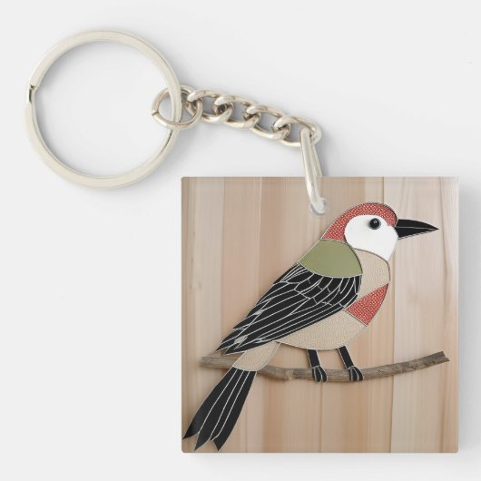 Vogel gestileerd papierkunstwerk sleutelhanger (Voorkant)
