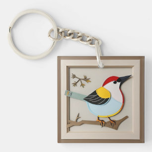 Vogel gestileerd papierkunstwerk sleutelhanger