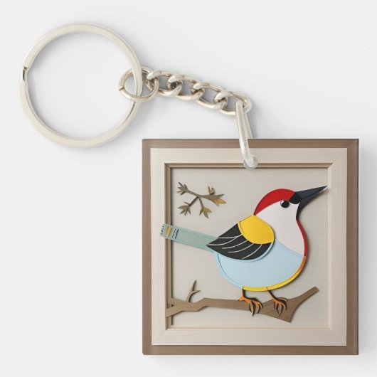 Vogel gestileerd papierkunstwerk sleutelhanger (Voorkant)