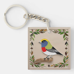 Vogel gestileerd papierkunstwerk sleutelhanger