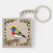 Vogel gestileerd papierkunstwerk sleutelhanger (Achterkant)