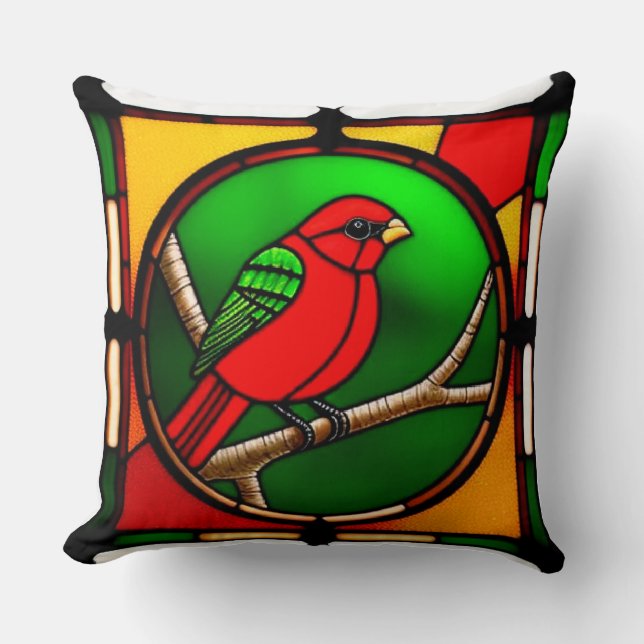 🕊️ Vogel Glas-in-lood Kunst Bloemendecoratie Kussen (Voorkant)
