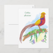 Vogel gouden fazant feestdagenkaart (Voorkant / Achterkant)