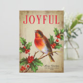  vogel + Holly Leaves Non-Photo Holiday Card (Staand voorkant)