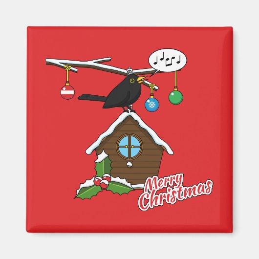 Vogel House Merry Kerstmis Magneet (Voorkant)