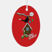 Vogel House Merry Kerstmis Metalen Ornament (Voorkant Rechts)