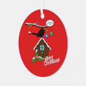 Vogel House Merry Kerstmis Metalen Ornament (Voorkant links)