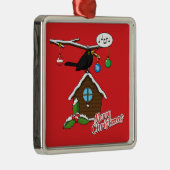Vogel House Merry Kerstmis Metalen Ornament (Rechts)