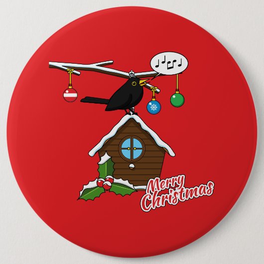 Vogel House Merry Kerstmis Ronde Button 6,0 Cm (Voorkant)