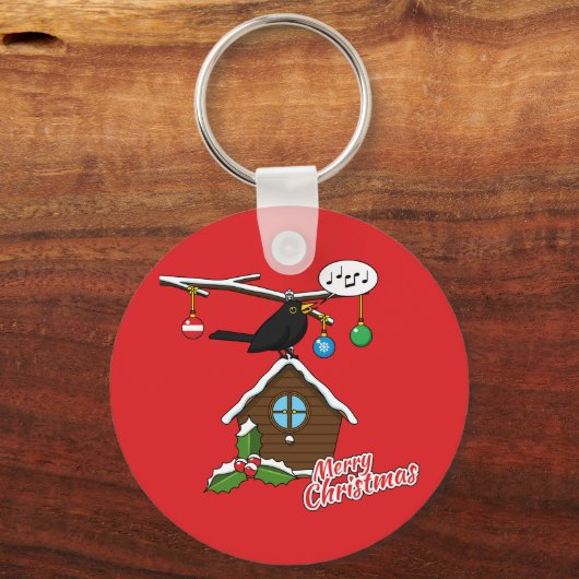 Vogel House Merry Kerstmis Sleutelhanger (Voorkant)