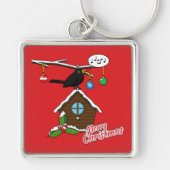 Vogel House Merry Kerstmis Sleutelhanger (Voorkant)
