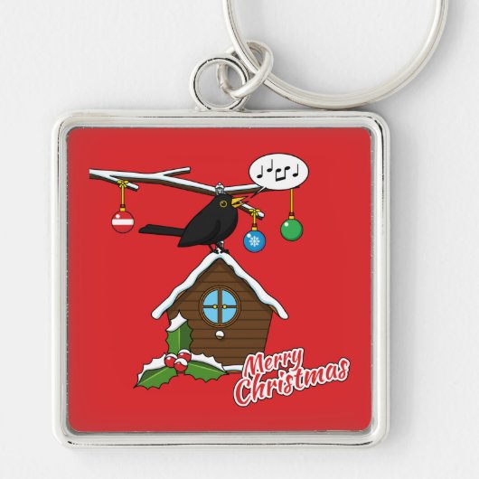 Vogel House Merry Kerstmis Sleutelhanger (Voorkant)