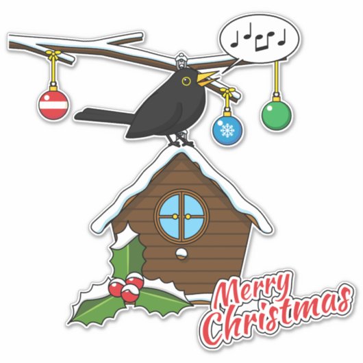 Vogel House Merry Kerstmis Sticker (Voorkant)
