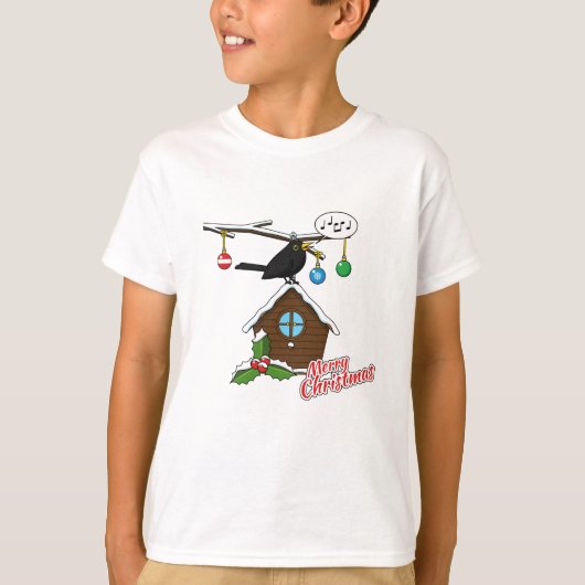 Vogel House Merry Kerstmis T-shirt (Voorkant)