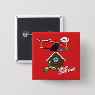 Vogel House Merry Kerstmis Vierkante Button 5,1 Cm