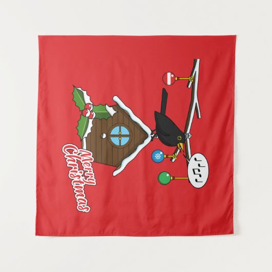 Vogel House Merry Kerstmis Wandkleed (Voorkant (horizontaal))