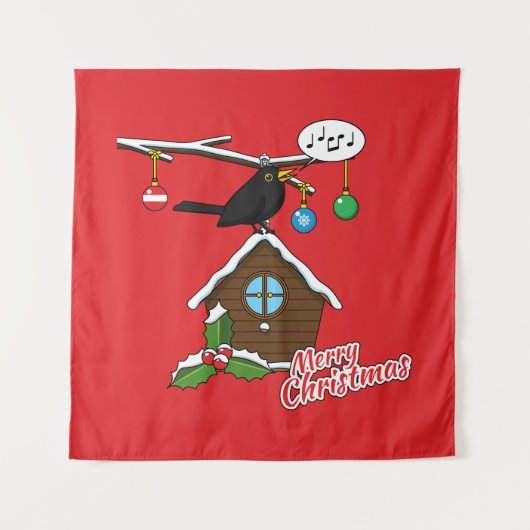 Vogel House Merry Kerstmis Wandkleed (Voorkant)