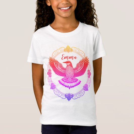 Vogel im Mandala Farbverlauf Regenbogen T-shirt (Voorkant)