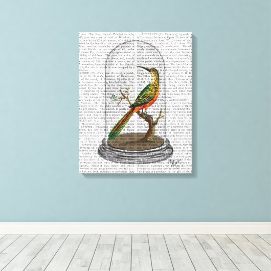 Vogel in Bell Jar Canvas Afdruk (Insitu (Houten vloer))