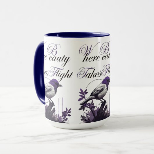 Vogel in bloei | Paarse en grijze harmonie Mok (Voorkant links)