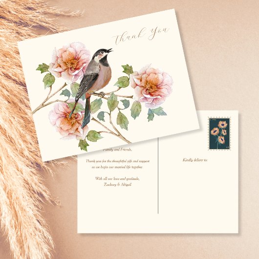 Vogel in bloemen bedankkaart briefkaart