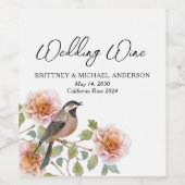 Vogel in bloemen bruiloft wijn etiket (Enkel label)