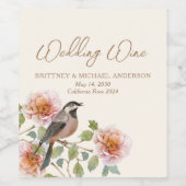 Vogel in Bloemen Bruiloft Wijn Etiket (Enkel label)