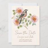 Vogel in bloemen save the date foto (Voorkant)