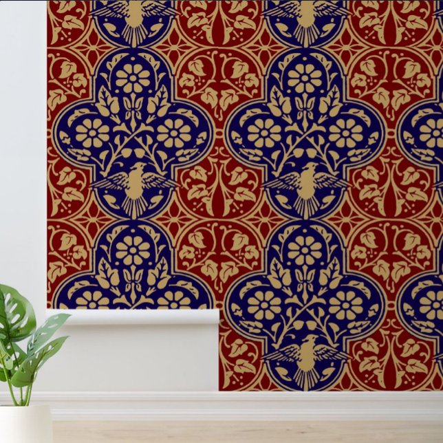  vogel in bloemenwijnpatroon behang (Creator heeft geüpload)