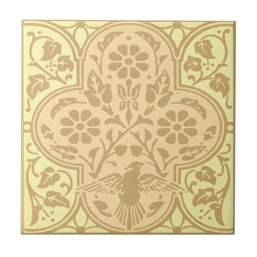  vogel in bloemenwijnstok fries patroon tegeltje (Voorkant)